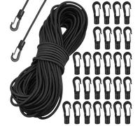 UKCOCO 20m Bungee Cords With Hooks: 4mm Heavy Duty Elastic Cord with 50 pcs Hooks for Backpack Tarpaulin Trailer Tent Poles Kayak,Black