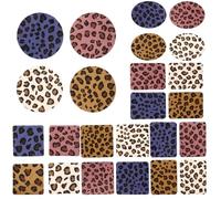 UKCOCO 24pcs Adhesive Clothes Patches Set Colorful Leopard Print, Multiple Shapes Including Small and Large Rectangles, Squares, Ovals, and Circles, Sturdy Coat and Hat Repair Accessories