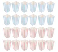 UKCOCO 24pcs Party Popcorn Containers Paper Snack Packaging Boxes with Pink and Blue Stripes for Movie Theater and Event Use