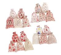 UKCOCO 25pcs Christmas Drawstring Bags Cotton Linen Candy Gift Pouches Mixed Colors for Party Favors Apples Treats Storage Festive Decoration