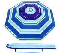 UKCOCO 2M Beach Umbrella: Garden Umbrella Parasol with Carrying Bag - White Strip Sun Protection Sun Shade Shelter for Outdoor Garden Patio Tilting Parasol