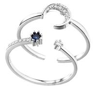 UKCOCO 2pcs Adjustable Blue Stone and White Gold Plated Moon and Star Open Rings for Women Teen, Creative Aesthetic Stacking Statement Rings, Trendy Fashion Jewelry
