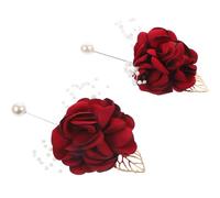 UKCOCO 2pcs Artificial Red Fabric Flower Boutonniere Corsage with Beautiful Design, Decorative Keepsake for Bridesmaid and Bride, for Country Weddings and Ceremonies