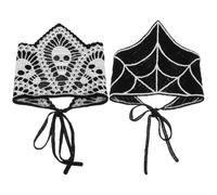 UKCOCO 2pcs Black Crochet Headbands with Skull and Spider Design, Comfortable Fabric Gothic Headscarf Bandana for Women, Stylish Halloween Hair Accessories for Daily Outfits