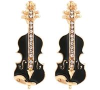 UKCOCO 2pcs Black Violin Brooch Pin Set Rhinestones, Cartoon Instrument Clothing Lapel Pins for Women’s Jackets and Suits, Stylish Music-themed Accessories