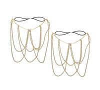 UKCOCO 2pcs Bohemian Rhinestone Leg Chain for Women Elastic Stretchy Thigh Jewelry Accessory for Beach and Party Durable with Sparkling Crystals Gold