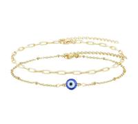 UKCOCO 2pcs Bohemian Style Evil Eye Protection Bracelets Set, Gold Link Chain Double Layer Adjustable Amulet Jewelry Blue Evil Eye Beads, Women’s Fashion Wrist Accessories