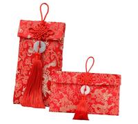 UKCOCO 2pcs Brocade Red Packets Chinese New Year Money Envelopes with Gold Dragon Knot and Jade Pendant, Wedding and Spring Festival Red Money Packets for Lunar Celebration