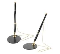 UKCOCO 2pcs Business Desk Fixed Counter Signature Pens 0.5mm Black Gel Ink with Gold Accessories, Reception and Bank Pens for Office and Retail Use