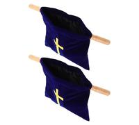 UKCOCO 2pcs Church Offering Bags with Wooden Handles, Blue Plush Communion Collection Bags Embroidered Cross for Church Donations and Religious Tithe Supplies