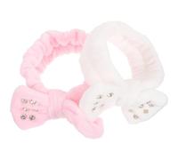 UKCOCO 2pcs Diamond Butterfly Embellished Spa Headbands for Women, Fluffy Elastic Hair Bands for Face Wash and Makeup, Pink White Soft Plush Hair Accessories for Skincare and Shower