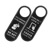 UKCOCO 2pcs Double-sided Door Sign Door Hanger Pu Leather Recording in Progress Notice Sign for Office Hotel Home Knob Hanging Reusable Blackboard