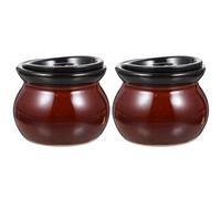 UKCOCO 2pcs Earthenware Food Stew Pots Nonstick Covered Casserole Skillets with Convenient Handles for Kitchen Cooking in Coffee Colour
