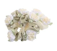 UKCOCO 2pcs Elastic Flower Hair Scrunchies Set for Women - Stretchy Hair Bands in Teal Green Cream - Soft Ponytail Holders for Messy Buns, Sports, and Everyday Hairstyles