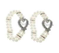 UKCOCO 2pcs Elegant Heart Shaped Quartz Wrist Watch Crystal and Pearl Bracelet for Women Bling Decorative Jewelry Set for Parties and Special Occasions