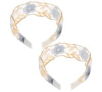 UKCOCO 2pcs Embroidered Flower Headband, Floral Headwear Fabric Wide Band Lace Trim, Golden, Slip-resistant, for Women and Teachers, Spring Hair Accessory