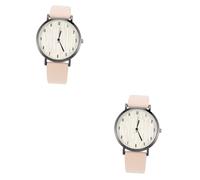 UKCOCO 2pcs Fashionable Women Watch Wood Grain Pattern Wrist Watch Comfortable Band