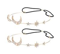 UKCOCO 2pcs Golden Alloy Moon and Stars Headbands Hair Accessories with Delicate Rhinestone Design for Women, for Birthday and Valentine's Day