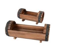 UKCOCO 2Pcs Half Barrel Planter Set Carbonised Wooden Flower Pots for Outdoor Plants Rustic Garden Container Indoor Window Box