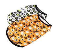 UKCOCO 2pcs Halloween Dog Vest Set for Puppies, Orange Pumpkin Black Bat Skeleton Design, Medium Size Pet Costume Clothes for Halloween Party