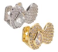 UKCOCO 2pcs Hip Hop Mouth Grills Gold Silver Plated Tooth Caps with Cubic Zirconia, Hip Hop False Teeth for Men Women, Halloween Vampire Grill Jewelry for Rappers and Performers