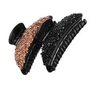UKCOCO 2pcs Large Rhinestone Hair Claws Hair Clips Set for Women Resin Ponytail Holder in Black and Light Gold Stylish for Everyday Use