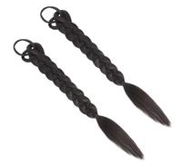UKCOCO 2pcs Long Braided Ponytail Extension Wrap with Hair Tie, Natural Black High Temperature Fibres, Safe to Use Stylish Hairpiece for Women
