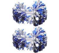 UKCOCO 2pcs Metallic Blue and Silver Foil Cheerleading Pom Poms Handheld Performance Props for Dance and Sports Team Spirit