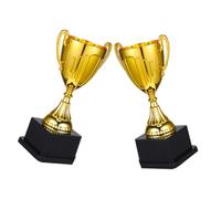 UKCOCO 2pcs Mini Gold Plastic Trophy Awards with Black Base Compact Sports and Graduation Cups for Soccer Medal Ceremonies and Tournament Winners