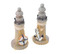 UKCOCO 2pcs Mini Wooden Nautical Lighthouse Figurines, Compact and Versatile Coastal Decorations for Table Centerpiece Or Study, Vintage Ocean Style Ornaments for Home Décor