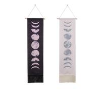 UKCOCO 2pcs Moon Phases Wall Art Frameless Hanging Decor for Bedroom Living Office Black White Lunar Cycle Tapestry Bohemian Wall Painting for Home Decor