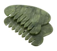 UKCOCO 2pcs Natural Light Green Jade Scalp Massage Comb Gua Sha Scraping Board for Facial and Hair Care, Meridian Therapy Tool for Relaxation and Skin Exfoliation