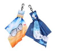 UKCOCO 2pcs Portable Glass Cleaner Cloth with Hanging Buckle and Hook, Washable Fiber Cloth for Eyeglasses, Electronics and Computer Screens Cleaning, for On-the-go Use