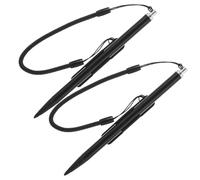 UKCOCO 2pcs Resistive Stylus Pens for Touch Screens with Pen Tether, Metal Body, Lanyard and Clip, Compatible with Car Navigation and Pos Devices, Black