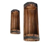 UKCOCO 2pcs Rustic Carbonized Wood Half Barrel Planter Set, Anticorrosive Outdoor Wooden Flower Pots for Garden and Patio Decoration, Small Large Wooden Plant Containers