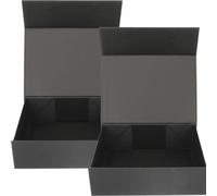 UKCOCO 2pcs Small Black Foldable Boxes with Magnetic Closure Lid 26x18x7.5cm Paper Storage Packaging Boxes for Presents and Stationery