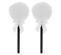 UKCOCO 2pcs Ultra-soft White Powder Puff Set with Long Plush Handle for Face and Body Loose Powder Application Wet and Dry Makeup Puff for Foundation and Setting