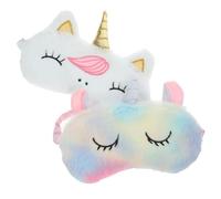 UKCOCO 2pcs Unicorn Plush Eye Masks for Sleeping with Breathable Blackout Cover, Soft 3D Design, White with Gold Horn and Rainbow Colors, Suitable for Women Bedtime and Travel