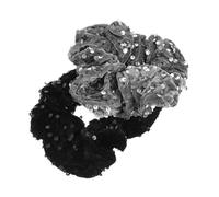 UKCOCO 2pcs Velvet Sequin Hair Scrunchies for Elastic Large Hair Ties Ponytail Holders Set Black and Silver for Daily Use