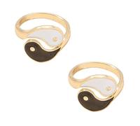 UKCOCO 2pcs Vintage Adjustable Yin Yang Taiji Rings for Women, Open Band Alloy Statement Finger Rings with Eight Trigrams Design, Creative Chinese Style Jewelry for Daily Wear