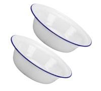 UKCOCO 2pcs Vintage Enamel Bowls Thickened Deep Soup Basins for Home Kitchen Multipurpose Decorative Fruit Salad Wash Basin Classic White