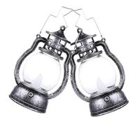 UKCOCO 2pcs Vintage Flameless Led Kerosene Lamp Ornament Antique Style Portable Decorative Lanterns with Handles, Copper Silver Finish for Home Decor and Outdoor Use