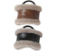 UKCOCO 2pcs Vintage Pu Leather Hair Ties Plush Elastic Ponytail Holders for Soft Fluffy Hair Wraps Suitable for Fine Styling Accessories in Brown and Black