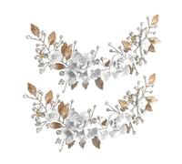 UKCOCO 2pcs Wedding Hair Pieces for Brides White Soft Clay Flower Silver Alloy Leaf Headpiece Bridal Hair Accessories for Women Wedding and Prom Decoration