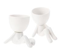 UKCOCO 2pcs White Ceramic Succulent Plant Pots Cartoon Figure Design, High-temperature Fired and Recyclable round Planters for Bookshelf or Bedroom Home Decoration