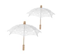 UKCOCO 2pcs White Lace Umbrellas for Girls with Embroidered Cotton Cloth and Wooden Handle, Multi-functional Decorative Bridal Parasols for Wedding Scene Decor and Photo Props