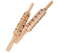 UKCOCO 2Pcs Wooden Christmas Pattern Embossed Rolling Pins for Baking Xmas Engraved Dough Roller with Easy Grip Handles for Cookies Pastry Fondant DIY Cake Shops and