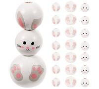 UKCOCO 30pcs Easter Bunny Wood Beads Set for DIY Jewelry Making, Wooden Beads with Rabbit Ears, Faces Paws, Craft Supplies for Bracelet and Garland DIY Projects