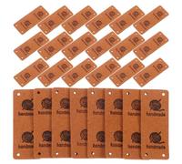 UKCOCO 30pcs Sewing Labels Leather Embossed Decorative Tags with Hole Brown, Easy to Attach and Sew for Dresses, Hats, Yarn Projects