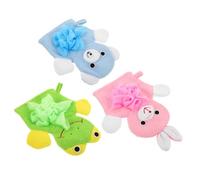 UKCOCO 3pcs Cartoon Exfoliating Gloves Set for Durable Body Wash Scrubber Mitts Pink Rabbit Green Frog and Gentle Cleaning Bath Accessories for Showers